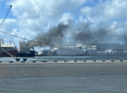 ميناء حيفا:حريق في سفينة محملة بالحديد!!